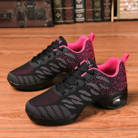 Women's Mid-Heel Modern Dance Shoes – Soft-Soled Mesh Sneakers