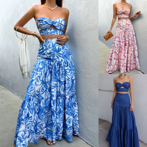Fashion Tube Top Long Skirt Suit Women