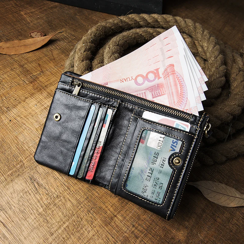 Men's Genuine Leather Vertical Wallet | Short Casual Zipper Card Holder - Image 3