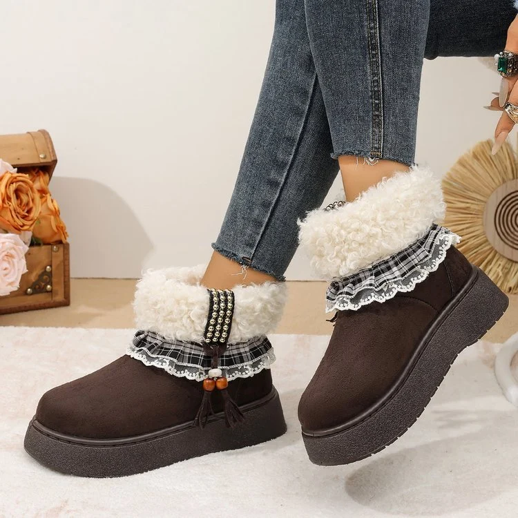 Women's Platform Snow Boots - Winter Fuzzy Fleece-Lined Thick Warm Bread Cotton Shoes - Image 3