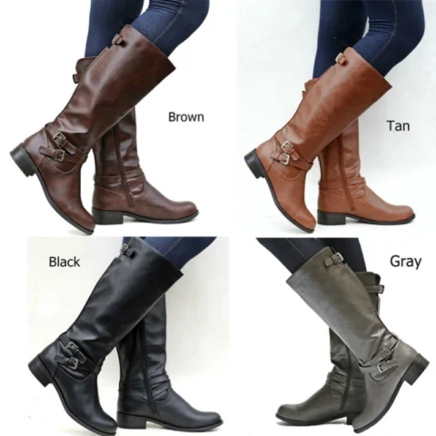 Women's Side-Zip Knee-High Boots - Fashion Punk Chains Winter Long Boots