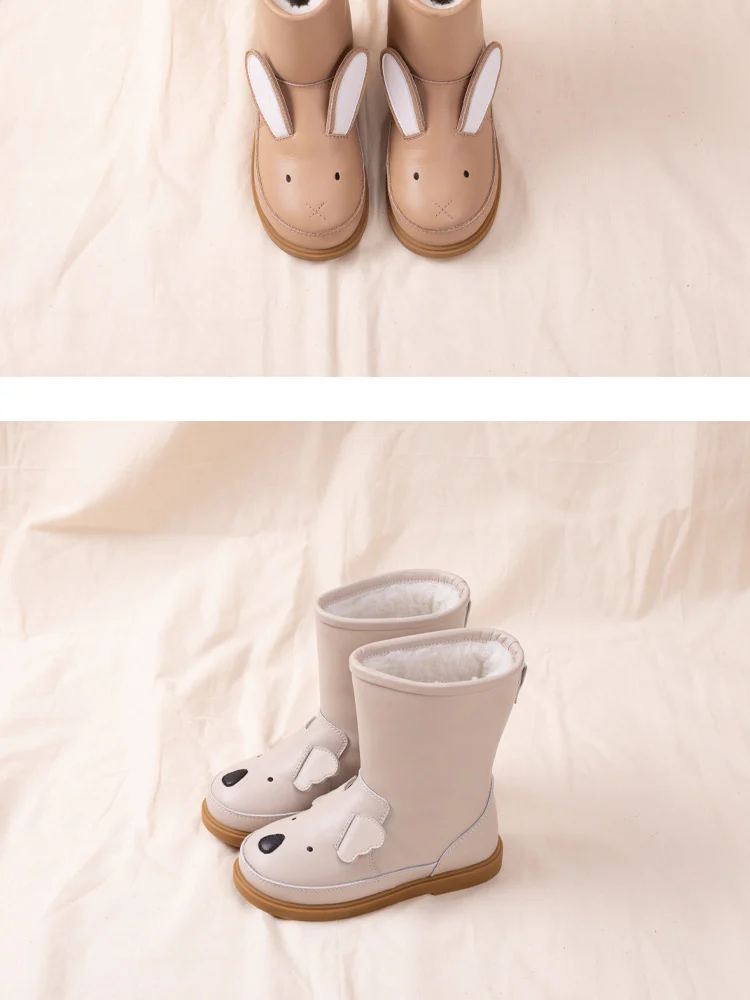 Unisex Genuine Leather Children Snow Boots - Cute Cartoon Rabbit Winter Boots - Image 3