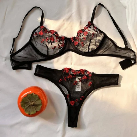 Women's Sexy Lingerie Fancy Lace Erotic Set 2 Pieces Sheer Design