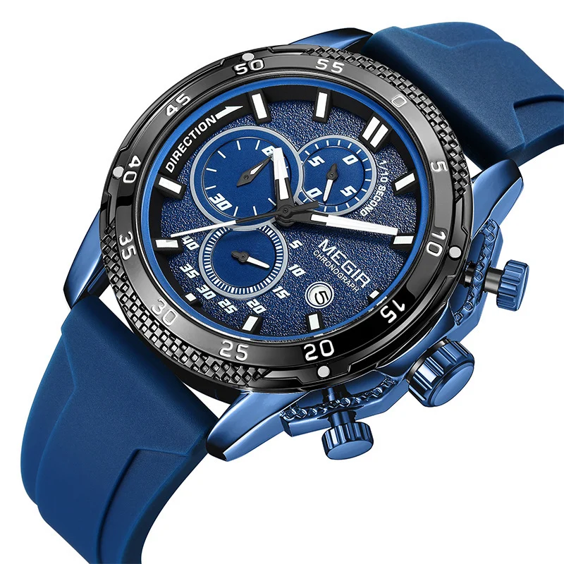 Men's Sport Chronograph Watch - Multifunctional Three-Eye Wristwatch with Premium Silicone Strap - Image 4