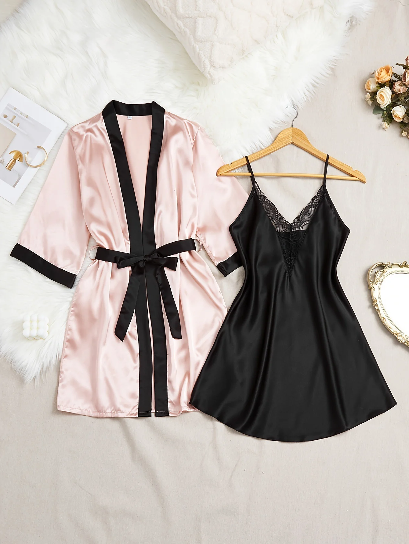 Women's Faux Silk Bathrobe And Pajama Two-Piece Set - imagine 6