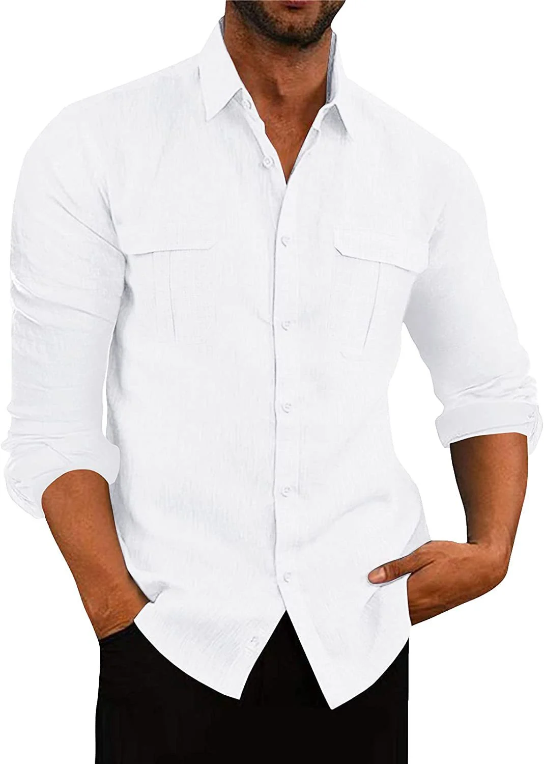 Men's Cotton Linen Double Pocket Shirt - imagine 9