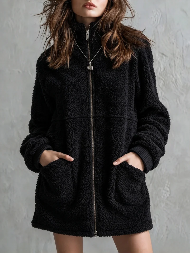 Women's Cozy Zip-Up Plush Cardigan for Women - Image 2