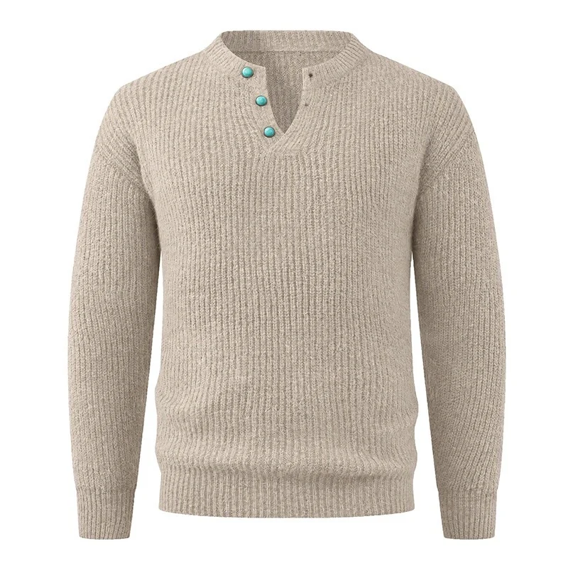 Men's Solid-Color V-Neck Pullover Sweater - Classic Casual Knit Jumper - Neyvella - Image 4