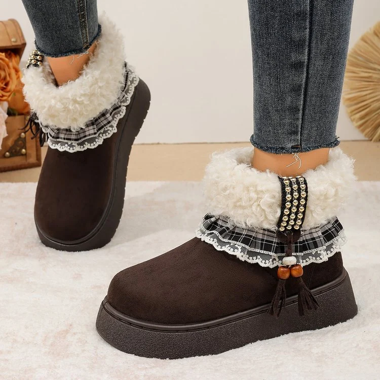 Women's Platform Snow Boots - Winter Fuzzy Fleece-Lined Thick Warm Bread Cotton Shoes - Image 2
