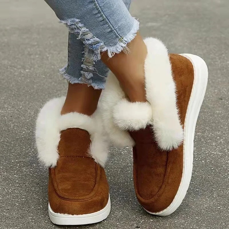 Women's Short Snow Boots - Warm Plush Lining Flat Bottom Thickened Winter Shoes - imagine 6