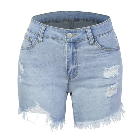 Women's  Ripped Fringed High Stretch Denim Shorts