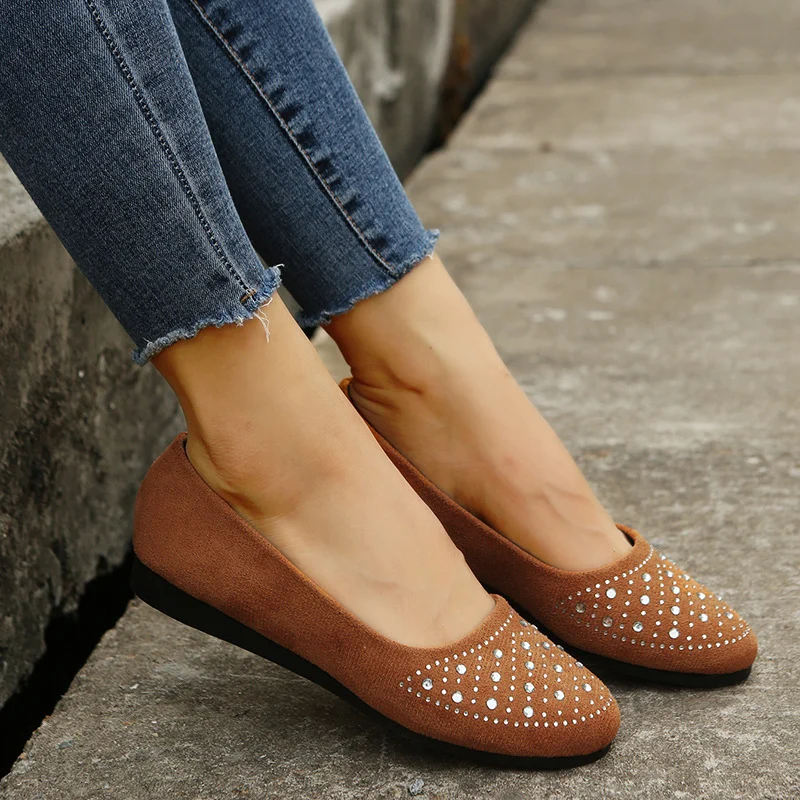 Women's Flats Shoes With Rhinestones Casual Round Toe Loafers Cozy Shoes - imagine 2