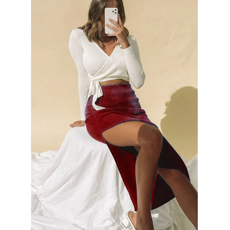 Women Temperament High Waist Irregular Slit Skirt - Image 2