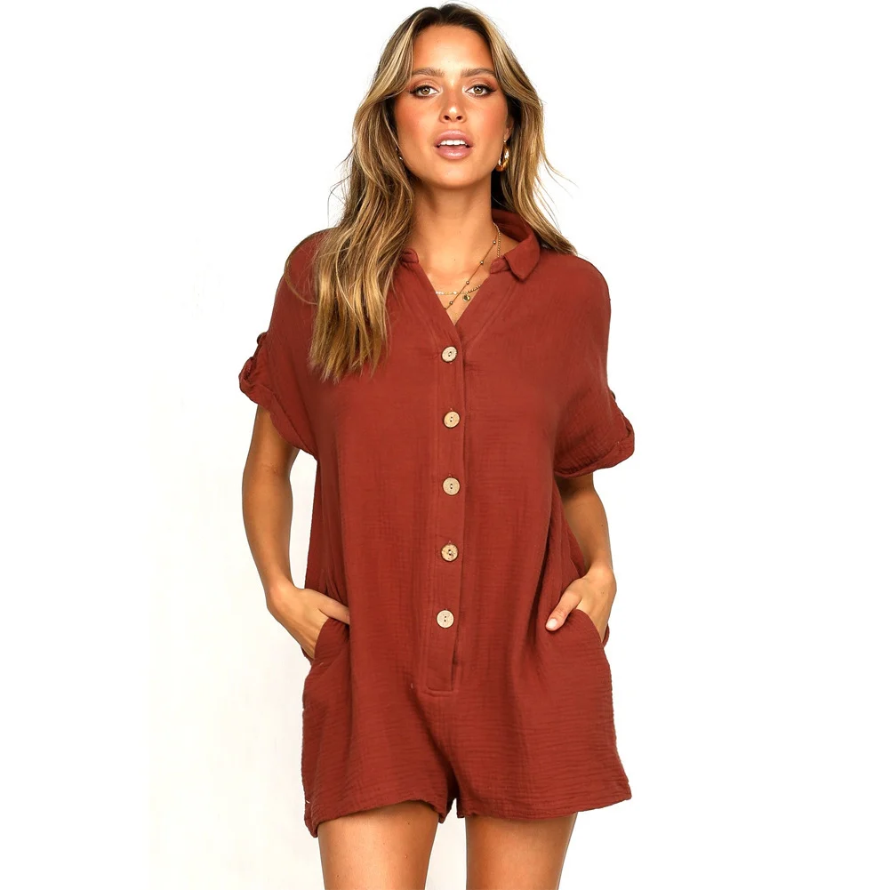 Women's Collar Shirt Button Up Jumpsuit - Image 6