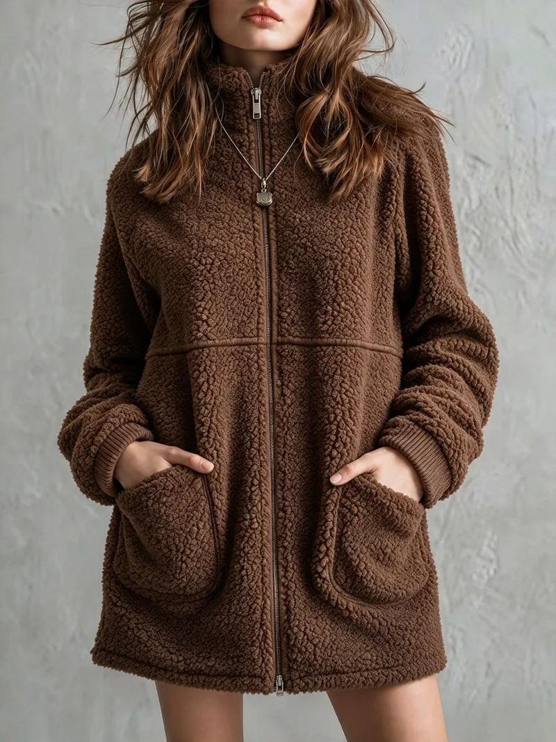 Women's Cozy Zip-Up Plush Cardigan for Women - Image 3