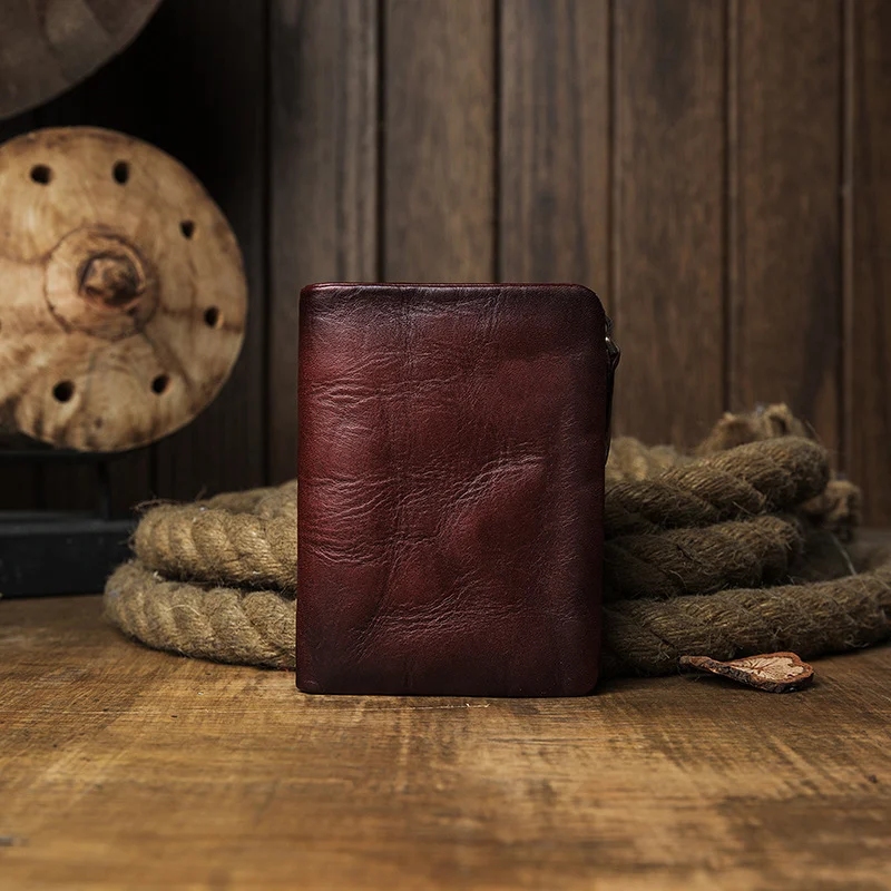 Men's Genuine Leather Vertical Wallet | Short Casual Zipper Card Holder - Image 4