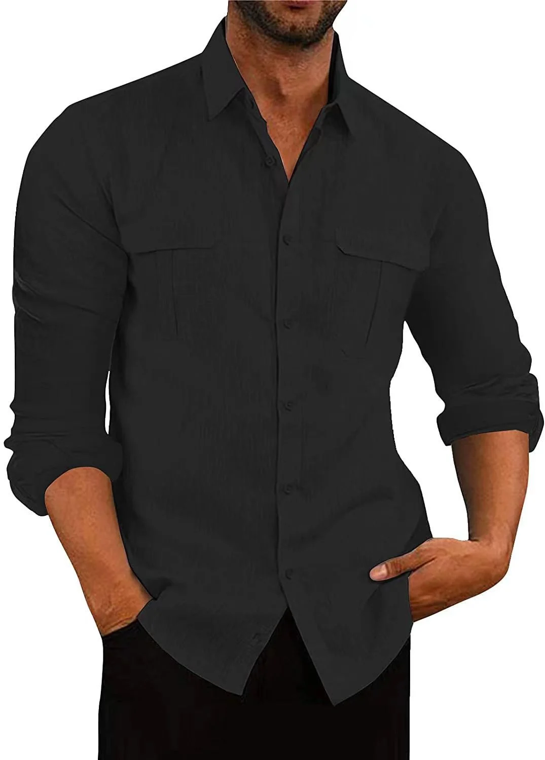 Men's Cotton Linen Double Pocket Shirt - imagine 4