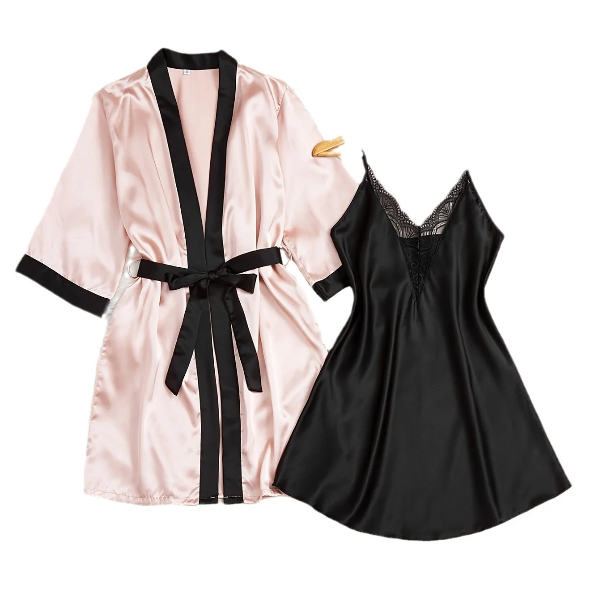 Women's Faux Silk Bathrobe And Pajama Two-Piece Set - imagine 5