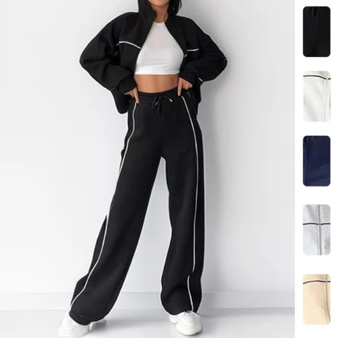 Women's Clothing Cross-Border Sports Suit Casual Zipper Cardigan Fashion Sweatshirt Set