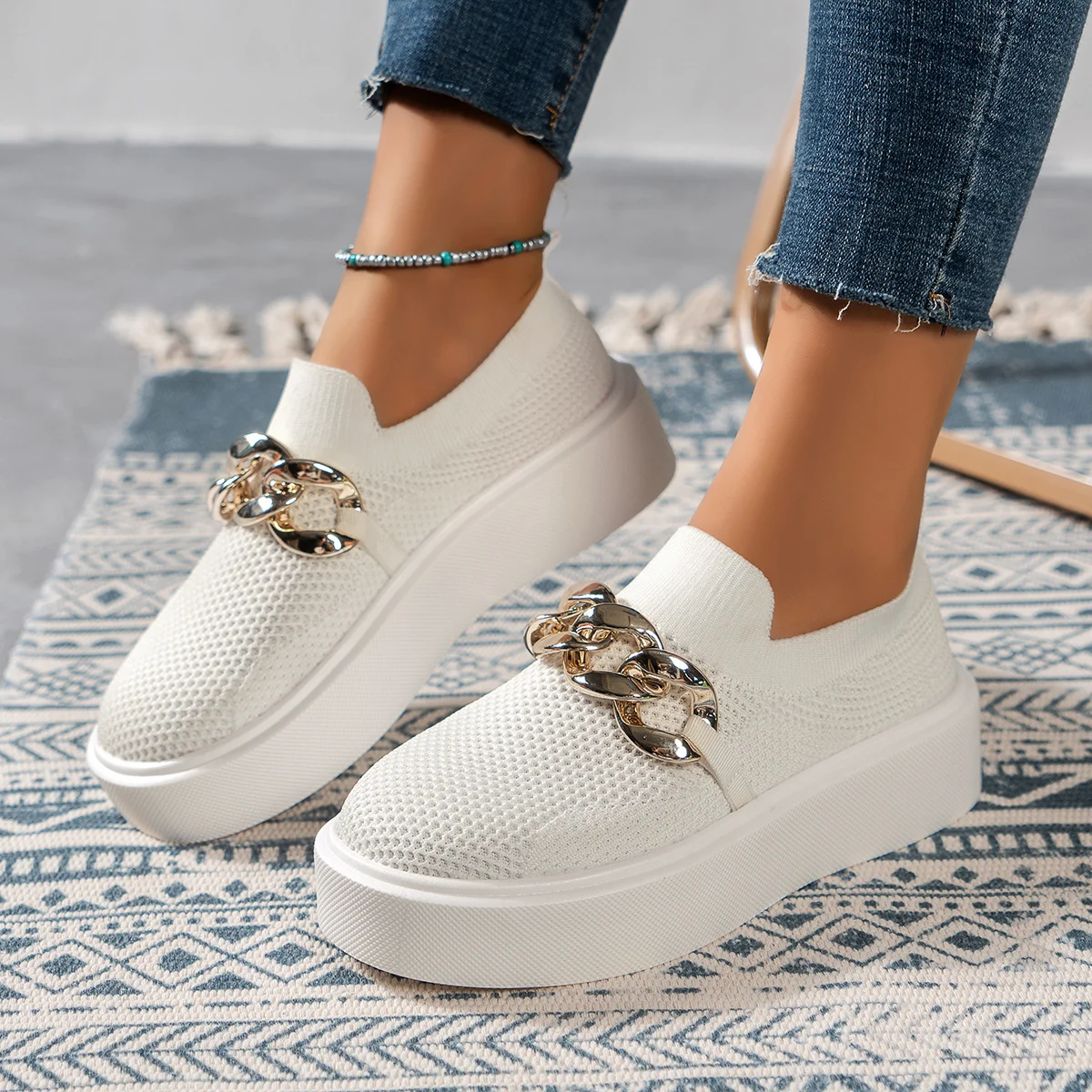 Women's Chain Flats Shoes Breathable Mesh Shoes - Image 3