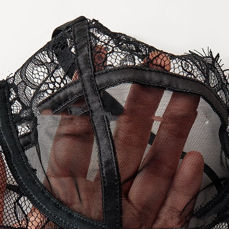 Women's Black Mesh Bra Anti-sagging Lace Sexy Lingerie Set - Image 5