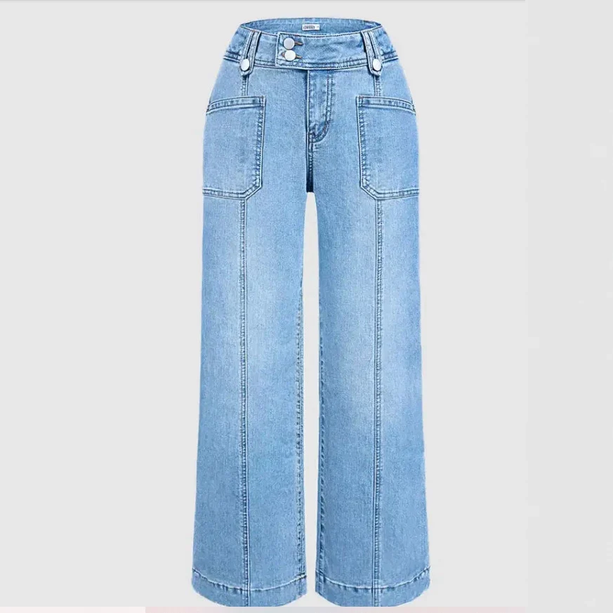 Women's Washed Straight Wide Leg Jeans - Image 4