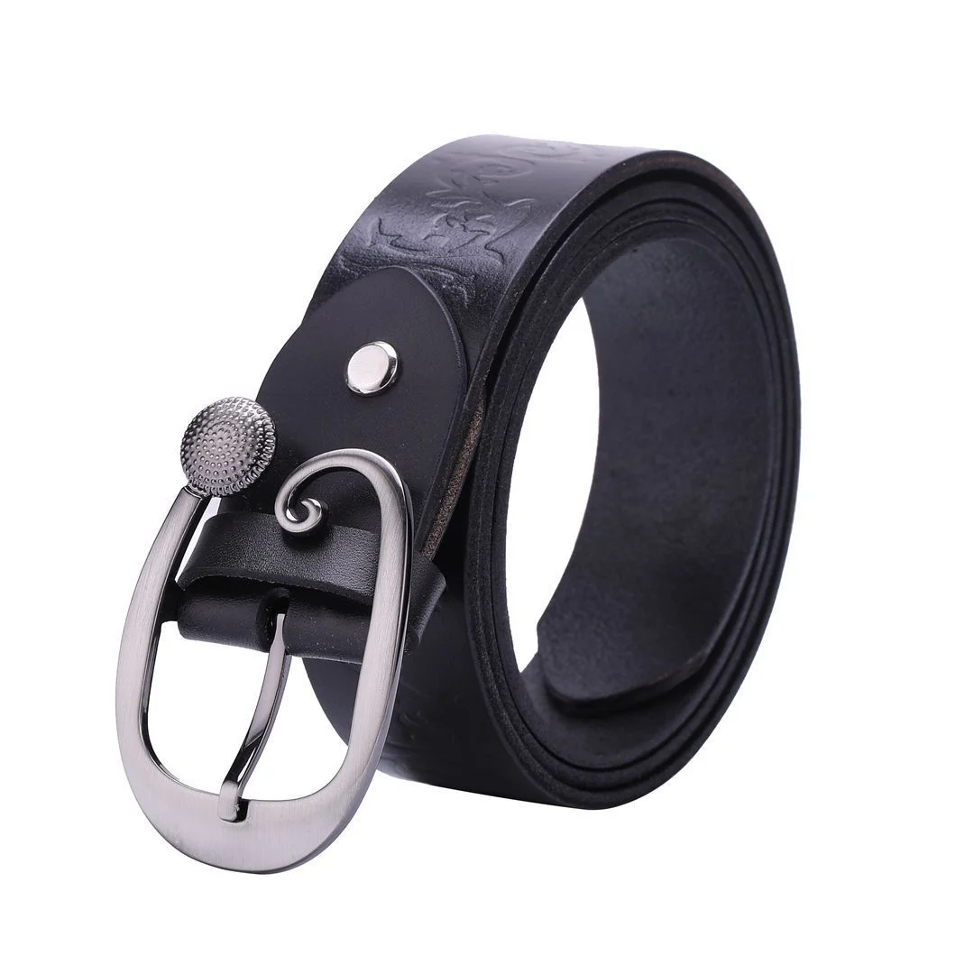 Women's Leather Belt Head Layer Cowhide Embossed Decoration - Image 4
