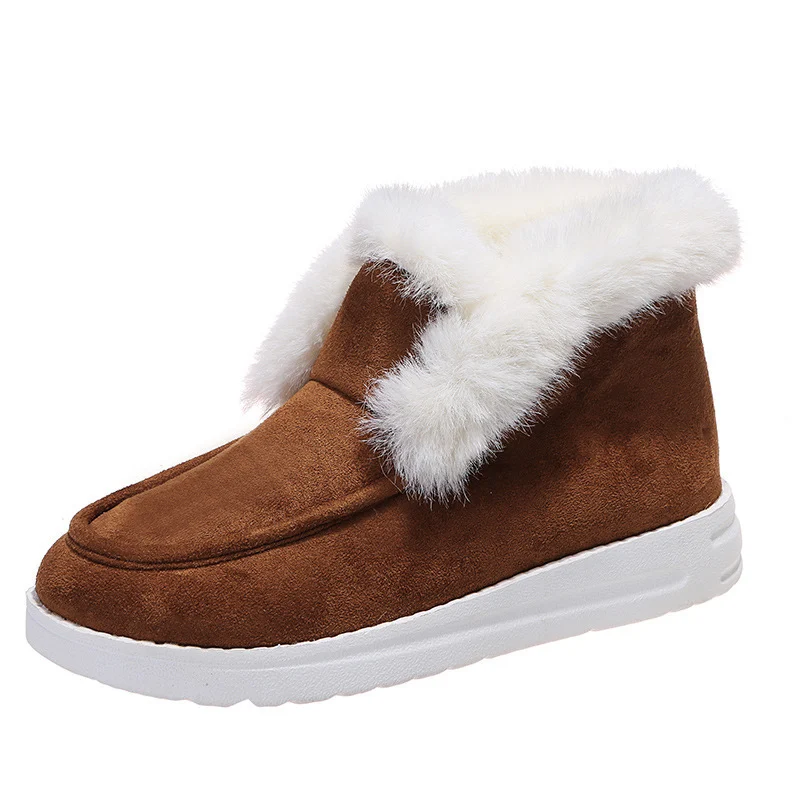 Women's Short Snow Boots - Warm Plush Lining Flat Bottom Thickened Winter Shoes - imagine 3