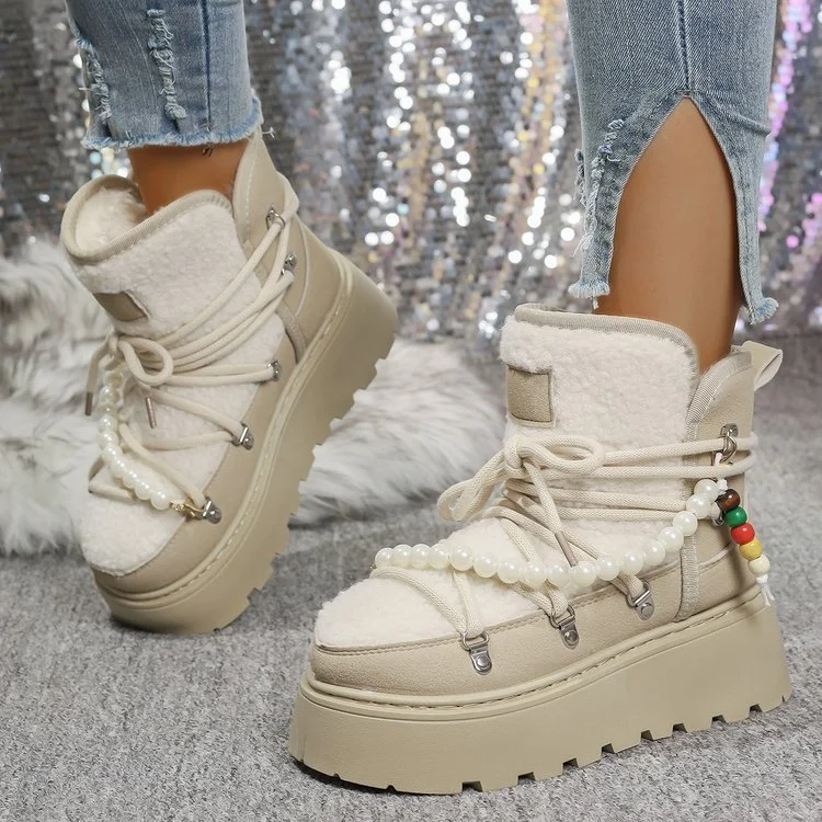 Women's Platform Snow Boots - Autumn Winter Warm Fleece-Lined Thick Cotton Boots - imagine 4