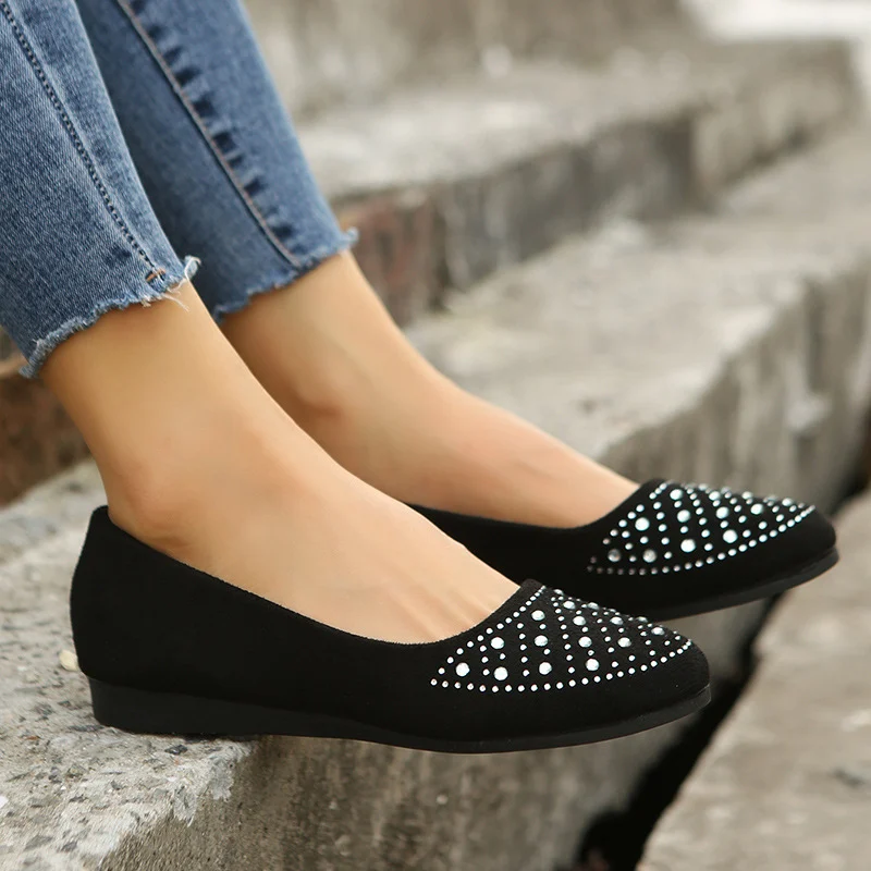 Women's Flats Shoes With Rhinestones Casual Round Toe Loafers Cozy Shoes