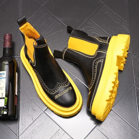 Men's Boots Thick Sole Leather Boots Fashionable