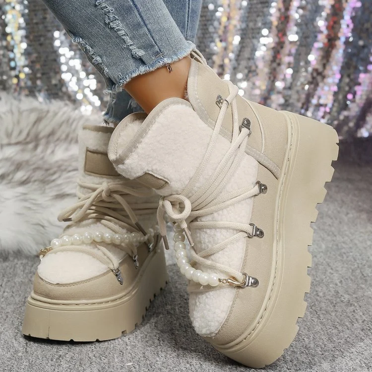Women's Platform Snow Boots - Autumn Winter Warm Fleece-Lined Thick Cotton Boots - imagine 6